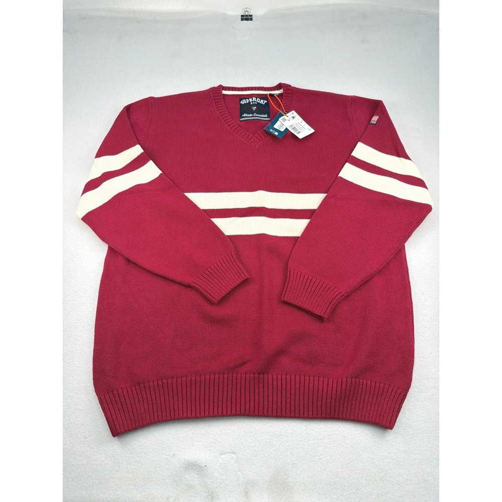 Superdry Womens Oversized Striped V-Neck Sweater Bordeaux Red W6110670A Size 6